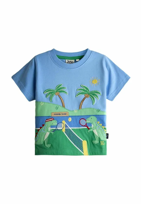 Футболка стандартного кроя с интерактивным аппликационным принтом. Jojo Maman Bébé, Blue Tennis Dino
