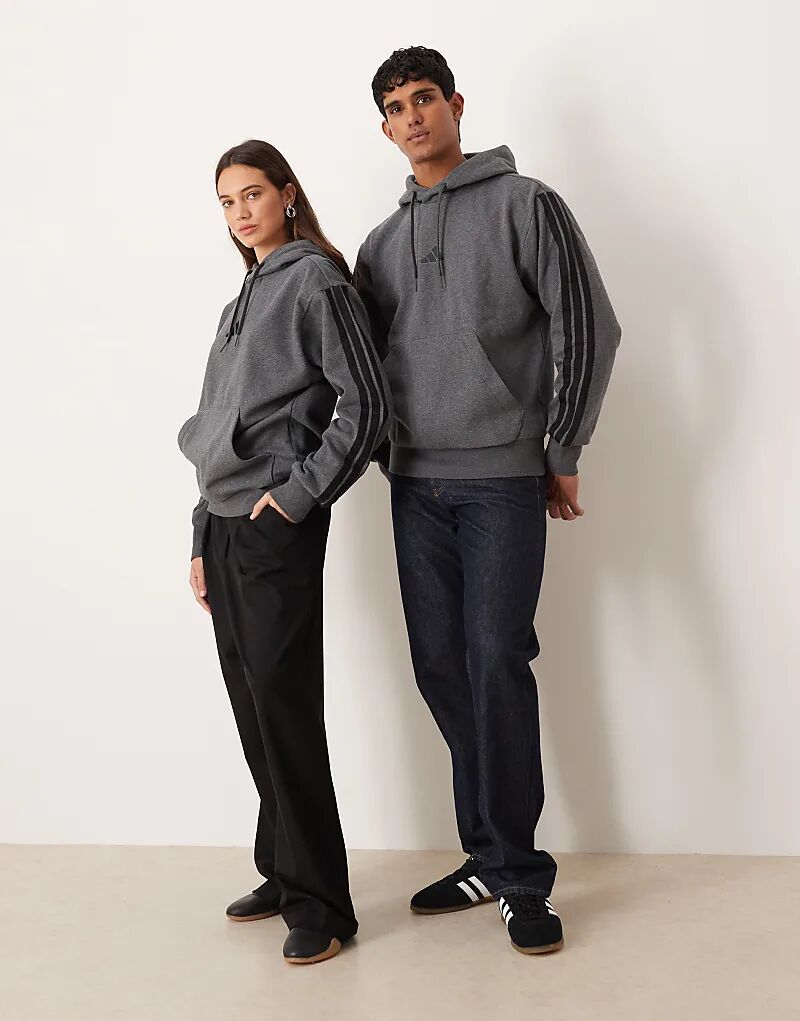 Толстовка с капюшоном Adidas Sportswear Three Stripe серого цвета с флисом — фото 3