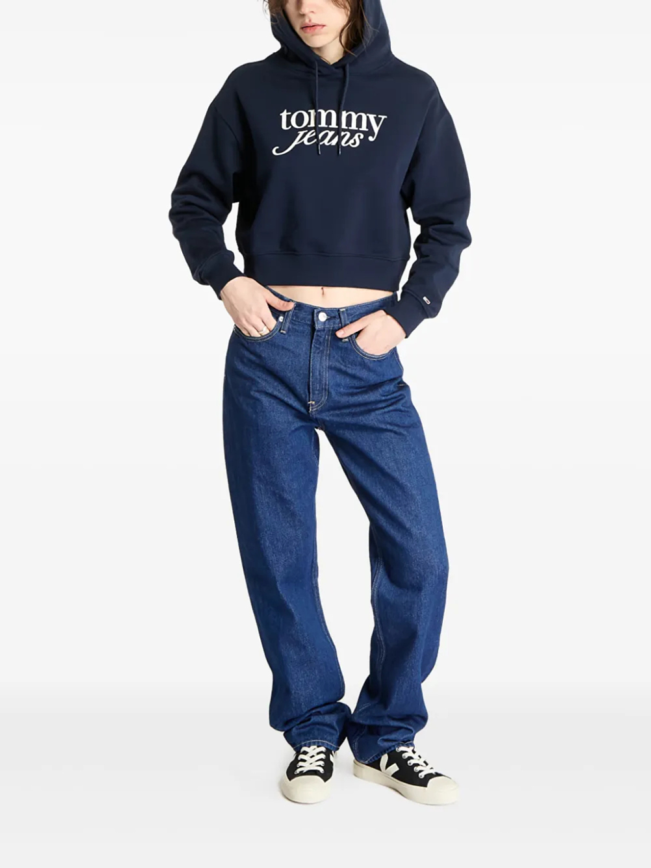 Укороченная толстовка с капюшоном Tommy Hilfiger, синий — фото 2