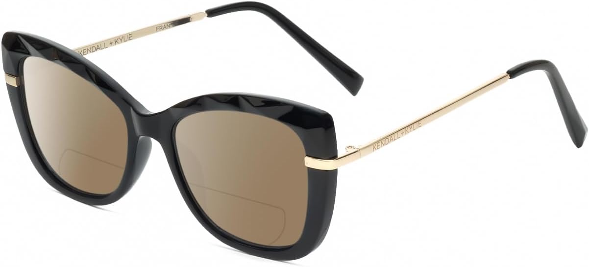 

Солнцезащитные очки Calabria K+K FRANNIE Cat Eye с поляризованными линзами и бифокальной оправой для чтения, модные дизайнерские очки с бифокальной оправой, Gloss Black Gold/Amber Brown Lens