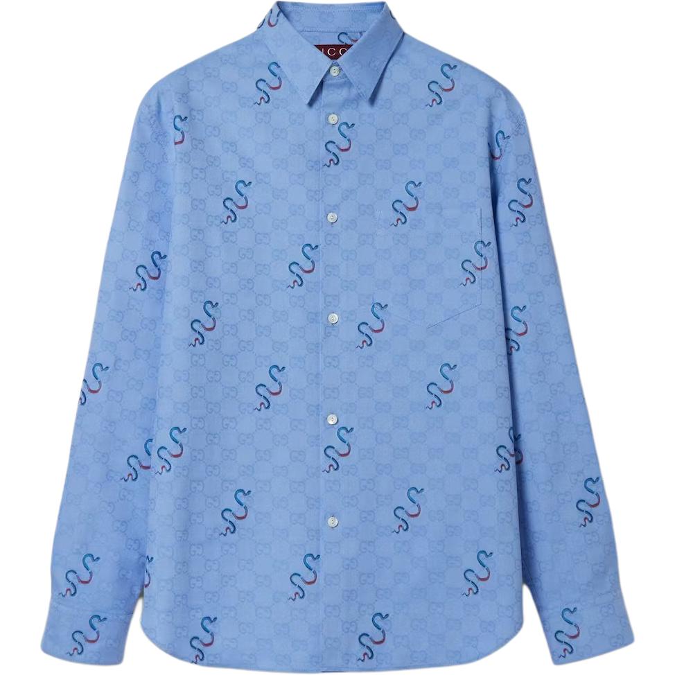 GUCCI Рубашка мужская Blue Pointed Collar Moderate Others — фото 3