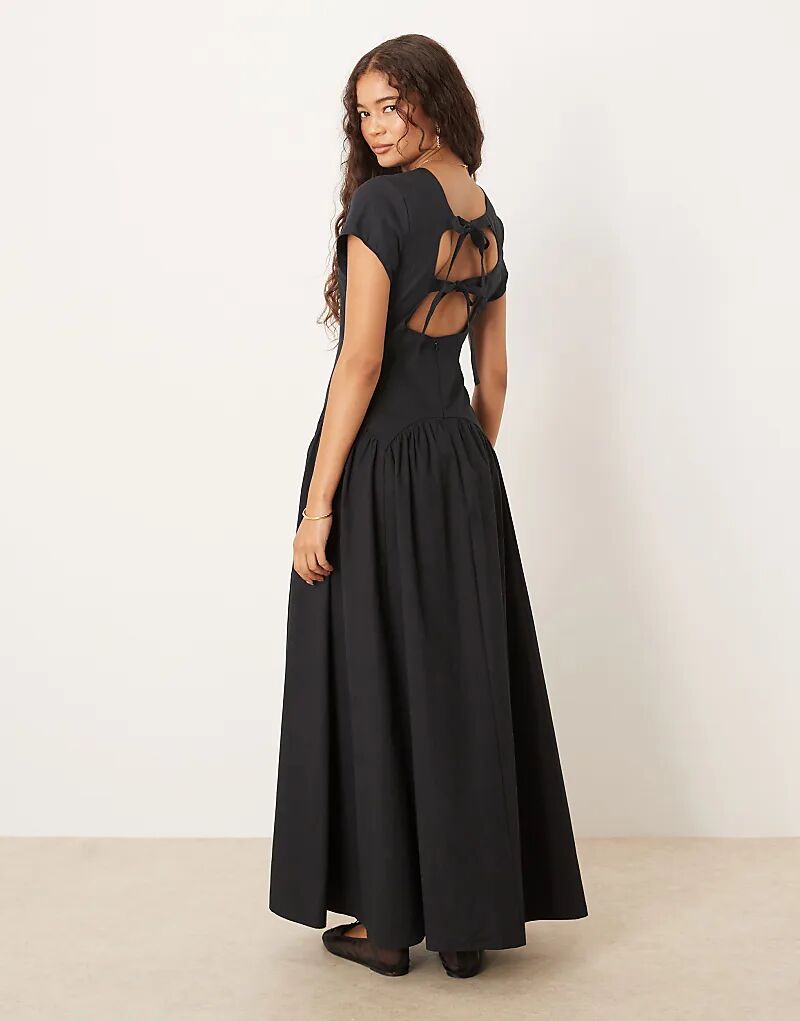

Футболка макси ASOS DESIGN с заниженной талией и завязкой, черное платье