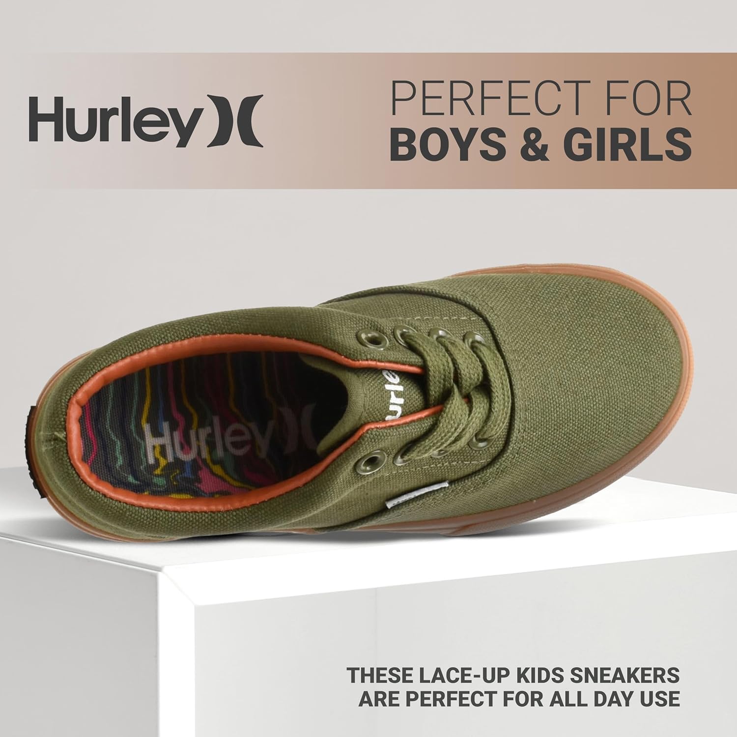 Детские кеды Hurley Marley на шнуровке - низкие кроссовки для скейтбординга для детей, спортивная обувь для мальчиков и девочек, бежевый/хаки — фото 3