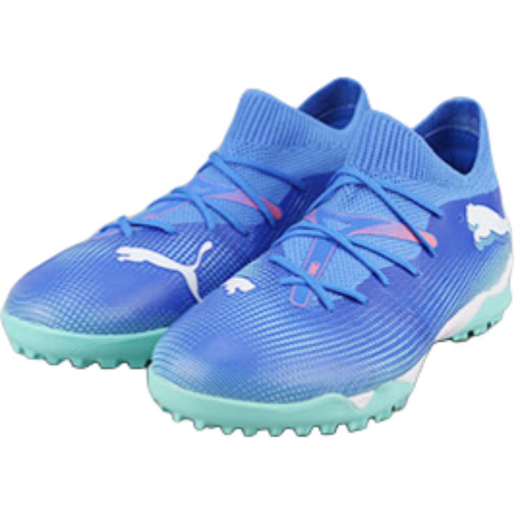FUTURE 7 Детские футбольные бутсы мидтоп синие PUMA, Синий/Белый — фото 3