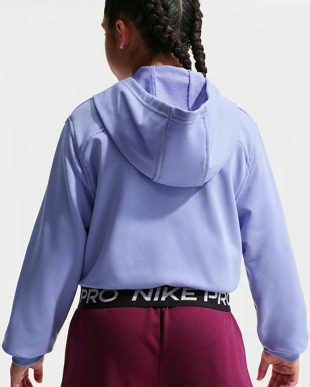 Детская (девичья) флисовая кофта Nike Pro Fleece Dri-FIT на молнии, Light Thistle/Light Thistle/Black/White — фото 2