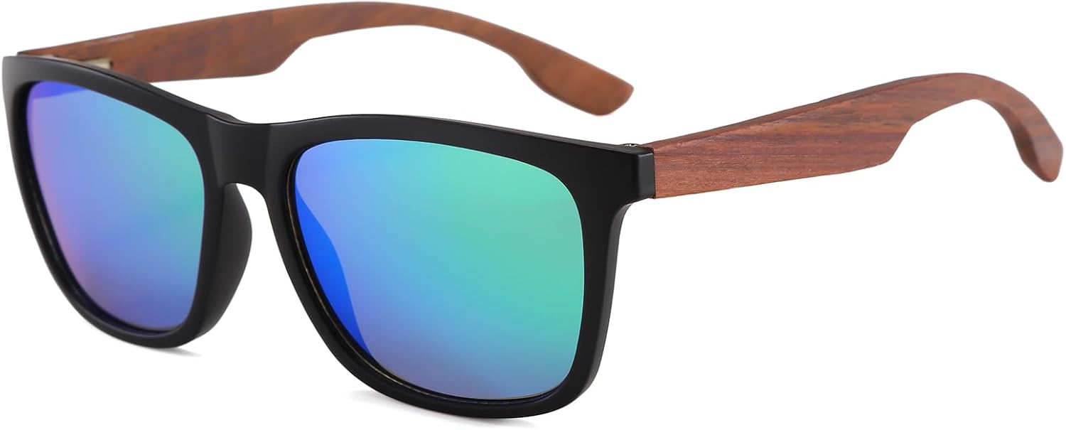 

Солнцезащитные очки Long Keeper из орехового дерева для женщин и мужчин, классические ретро-солнцезащитные очки квадратной формы из дерева для вождения, защита от УФ-излучения UV400, Black Green