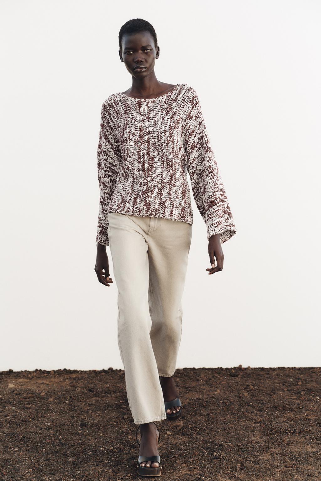 

Свитер контрастной вязки ZARA, цвет brown/white