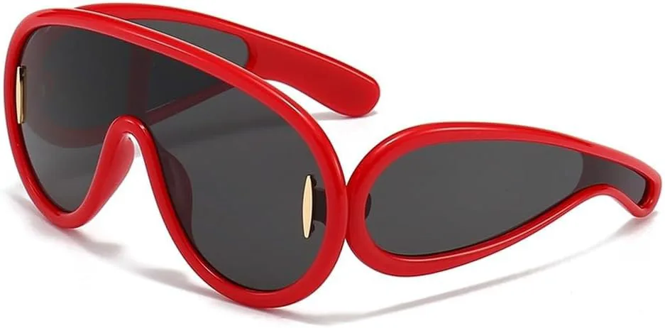 

Большие солнцезащитные очки-маска в форме волны, цельные солнцезащитные очки для женщин в спортивном панк-стиле, очки-маска в стиле стимпанк HYYZZC, C16redblackbig