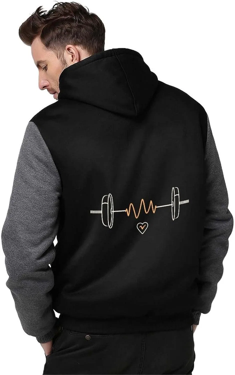 Толстовка Heartbeat Weightlifting мужская с капюшоном на молнии, флисовая куртка, зимняя теплая одежда Generic, серый — фото 2