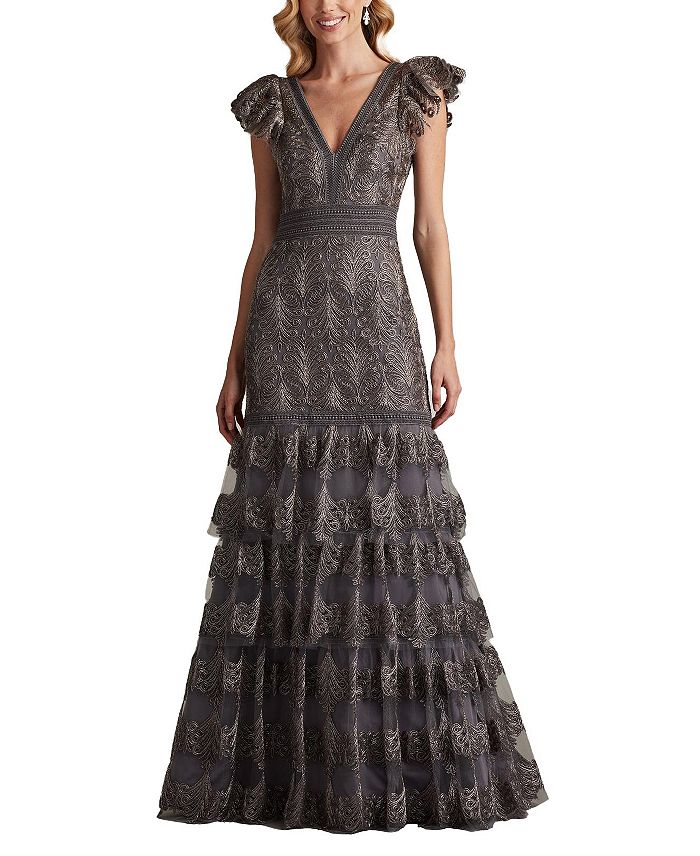 

Платье из тюля с вышивкой Rhone Tadashi Shoji, серый