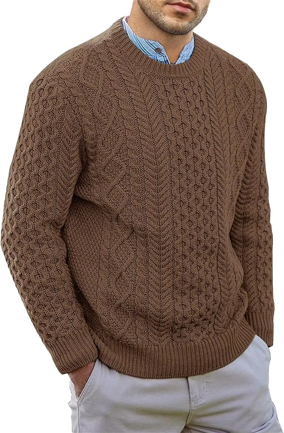 

Мужской вязаный свитер с круглым вырезом и длинными рукавами Gsywaipei