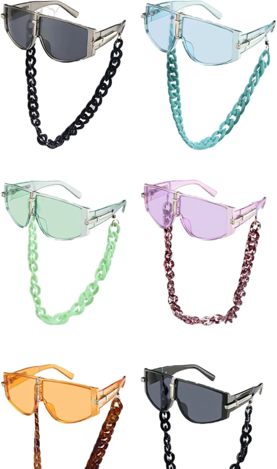 

Большие солнцезащитные очки-щитки для женщин и мужчин с цепочкой, роскошные винтажные панк-очки, модные очки с защитой от УФ-излучения UV400 TKKTLLT, C5orange