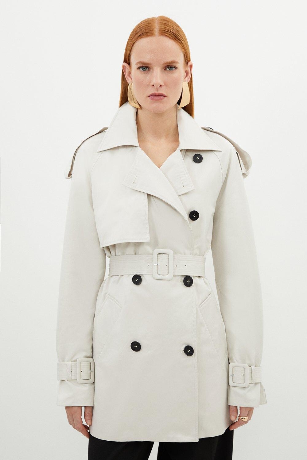 

Короткий тренч с поясом Karen Millen, бежевый