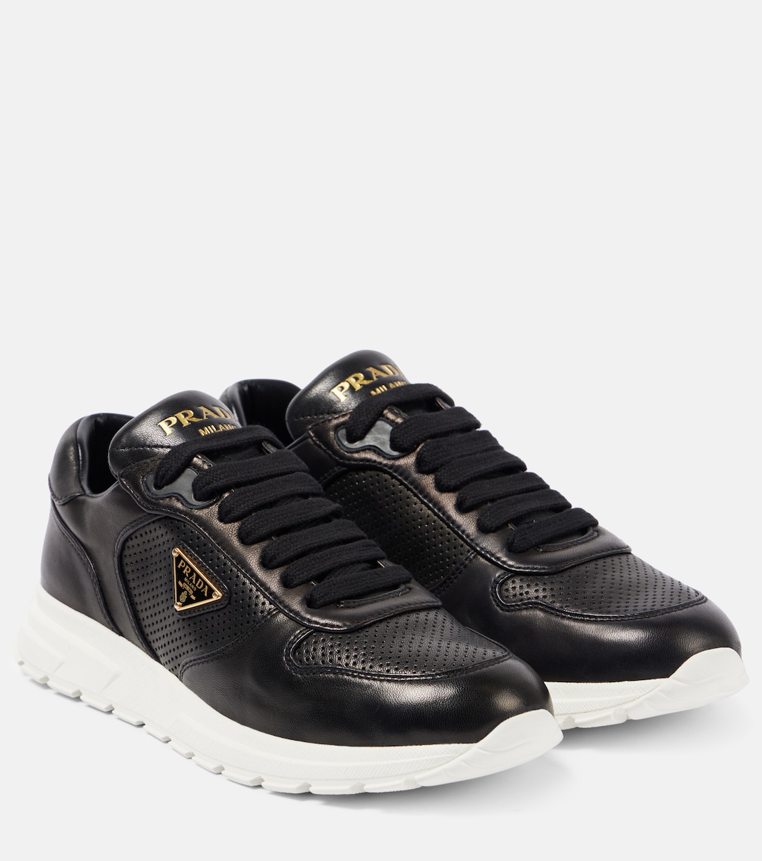Кожаные кроссовки Logo Prada, черный