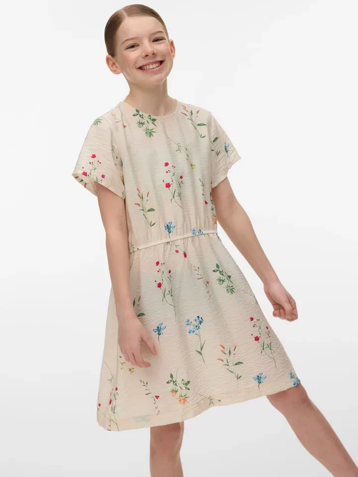 Платье с цветочным принтом Vero Moda Girl, бежевое — фото 3