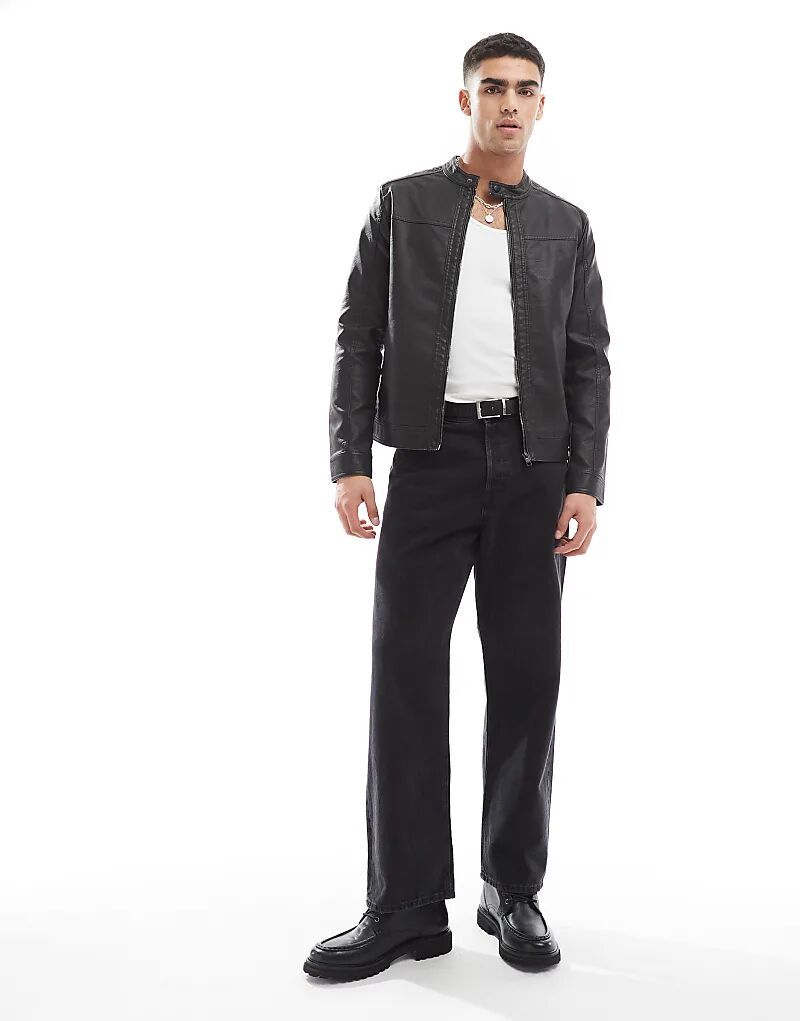 

Куртка гонщика из искусственной кожи черного цвета Jack & Jones