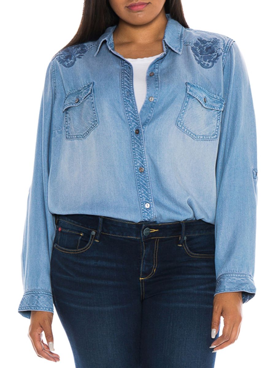 

Рубашка из шамбре с узором Пейсли в стиле вестерн Slink Jeans Plus, синий