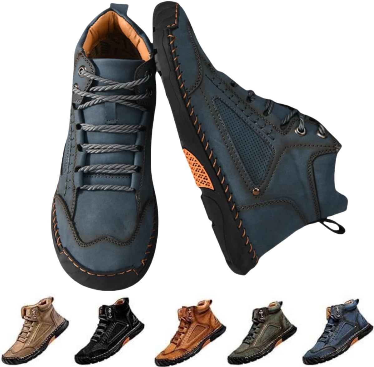 

Мужские ботинки - удобные мужские кожаные ботинки ручной работы, водонепроницаемые, с поддержкой свода стопы и просторным носком, новинка 2025 года Generic, синий