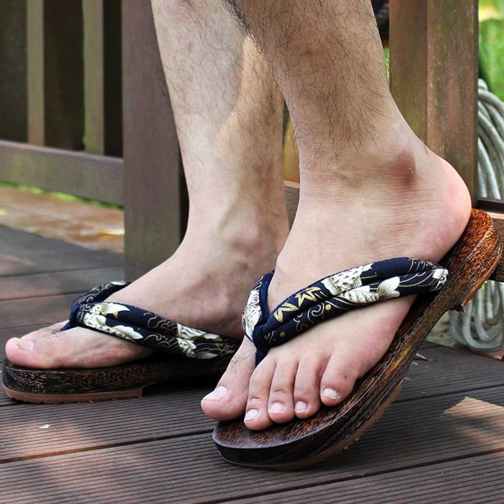 

YXCKG Мужские шлепанцы-сабо, деревянные сандалии, летние пляжные тапочки, традиционная японская обувь, тапочки для косплея, тапочки на высоком каблуке для мужчин и женщин, сандалии гета (размер: B-EUR 44-45), коричневые