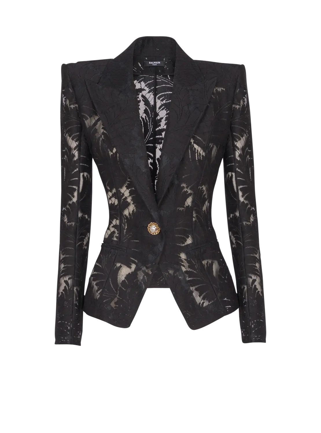 

Приталенный кружевной жакет на одной пуговице Balmain, черный
