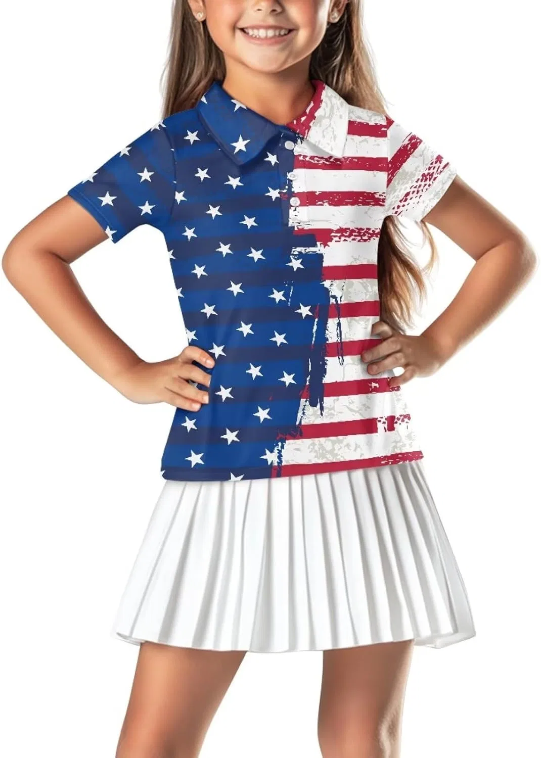 Поло для девочек, дышащая, Snilety, American Flag Print