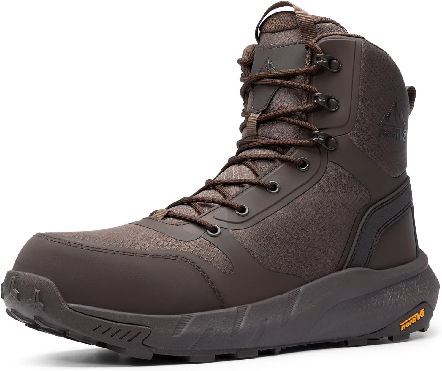 

Мужские ботинки NORTIV 8 с композитным носком - 8'' легкие защитные ботинки ASTM F2412-24 и ASTM F2913-24 с боковой молнией для строительства и складов, Metrostrike-Nano, коричневый