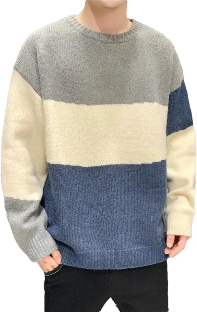 

Мужской свитер с пэчворком, свободный, с длинными рукавами