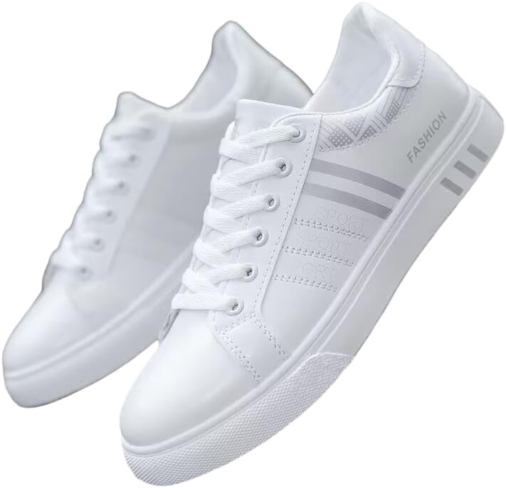 

Мужские кеды для скейтбординга HCHCTRY - повседневные кроссовки на шнуровке, однотонные низкие кеды из ПУ, всесезонная обувь с круглым носком, текстильной внутренней отделкой, подошвой из ПВХ и стелькой из ткани для повседневной носки, белый/сер...