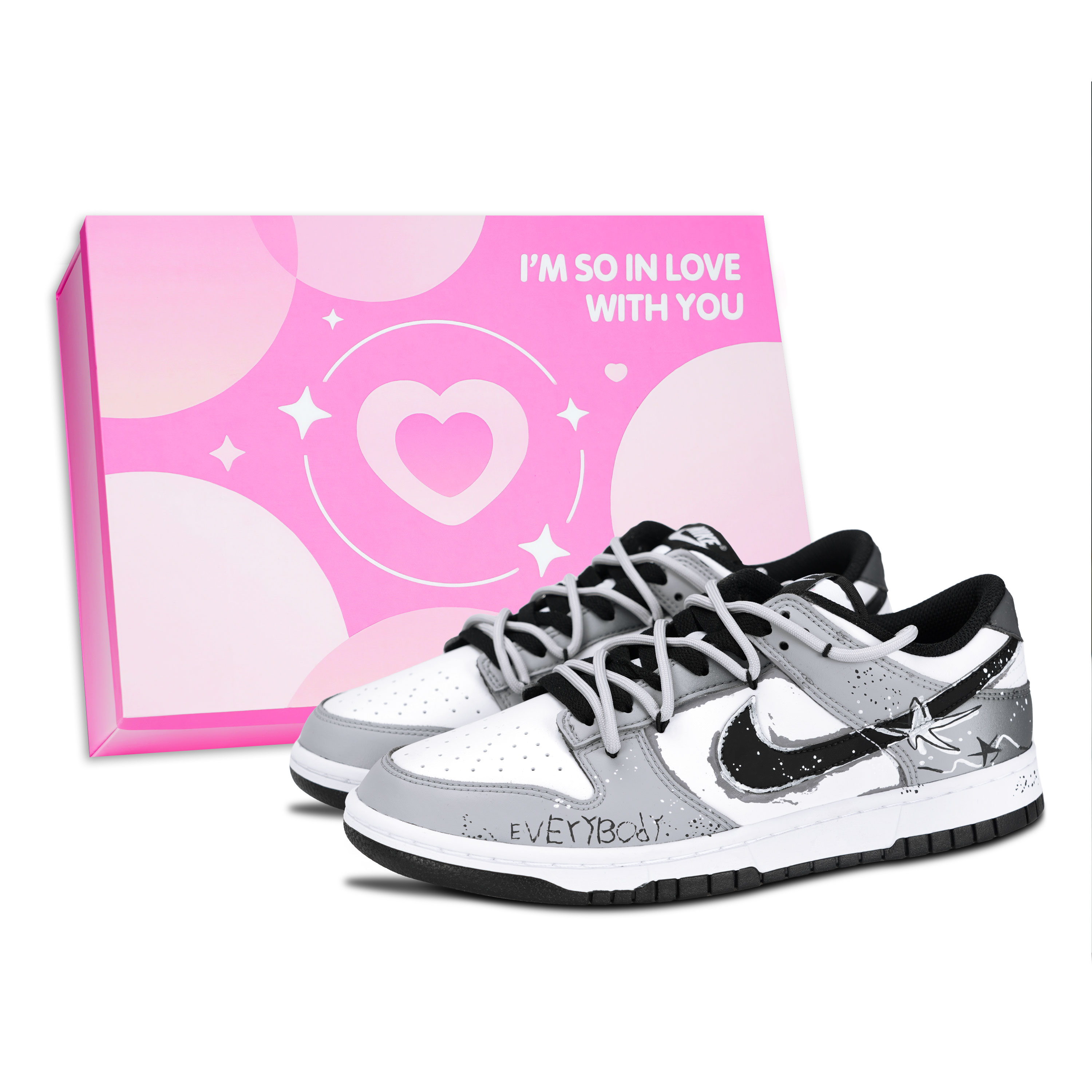 

Nike Dunk Black White, Flying Star устойчивые к истиранию и скольжению низкие кроссовки для скейтбординга Unisex Gray