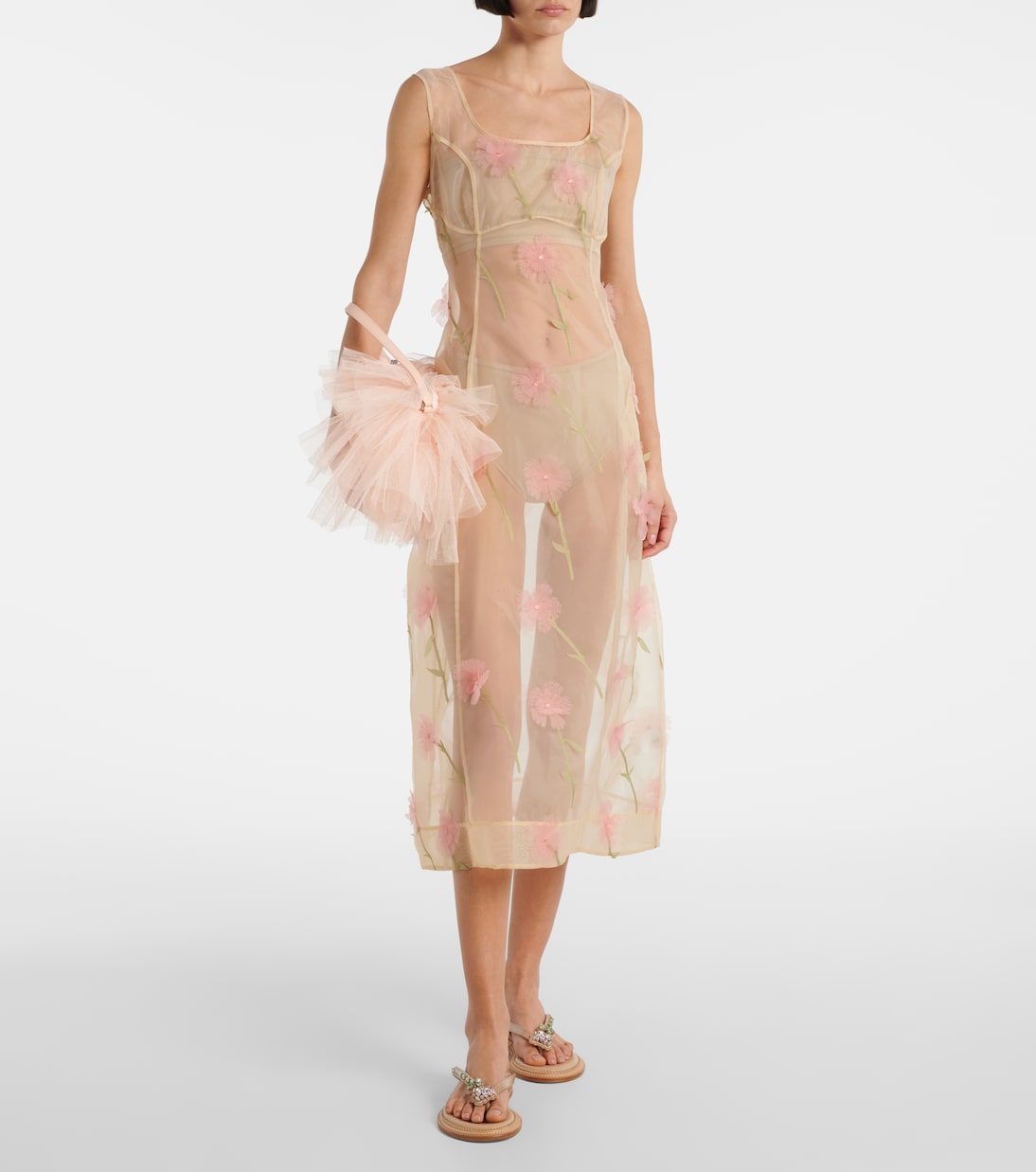 Украшенные кожаные сандалии-танга Simone Rocha, Taupe/Pink/Emb — фото 3