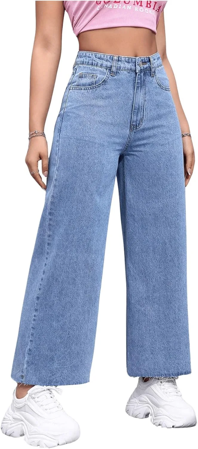 

MakeMeChic женские джинсовые брюки raw wide leg прямые свободные baggy