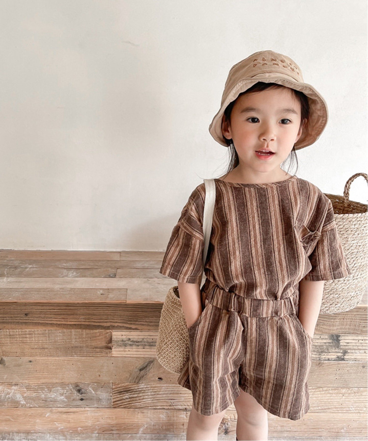 Детский корейский комплект одежды /(K) [aimoha-KIDS-] с коротким рукавом в полоску. Aimoha Kids, brown — фото 3