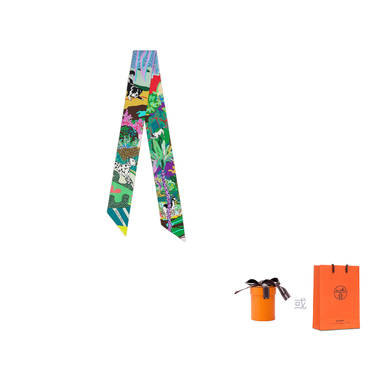 

HERMES Шёлковый шарф Твилли женский зелёный, Multicolor