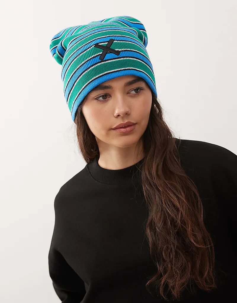 

COLLUSION длинная объемная шапка-бини в разноцветную полоску