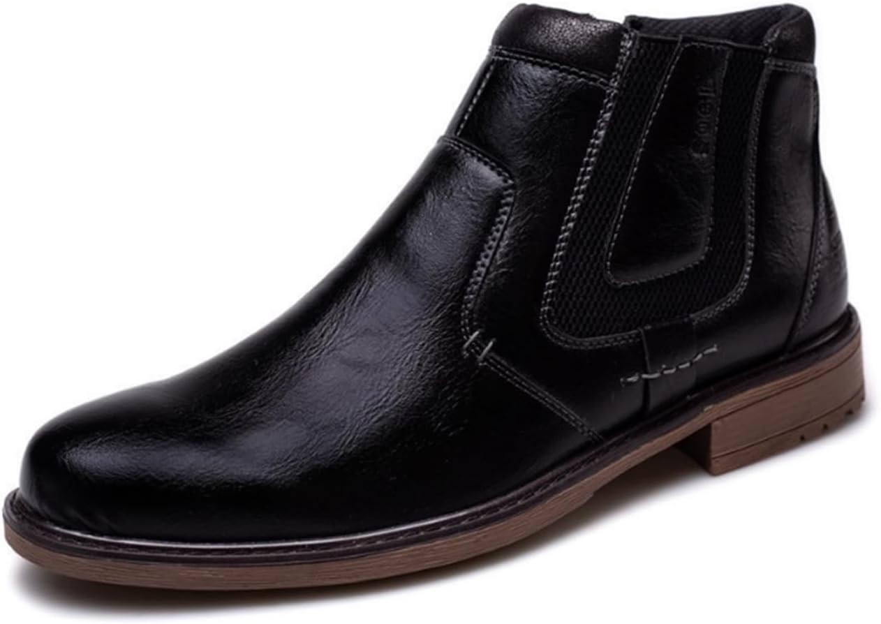 

Мужские повседневные мотоциклетные ботинки с боковой молнией, из синтетической кожи, без шнурков, легкие, противоскользящие чукка-бутсы Generic, черный