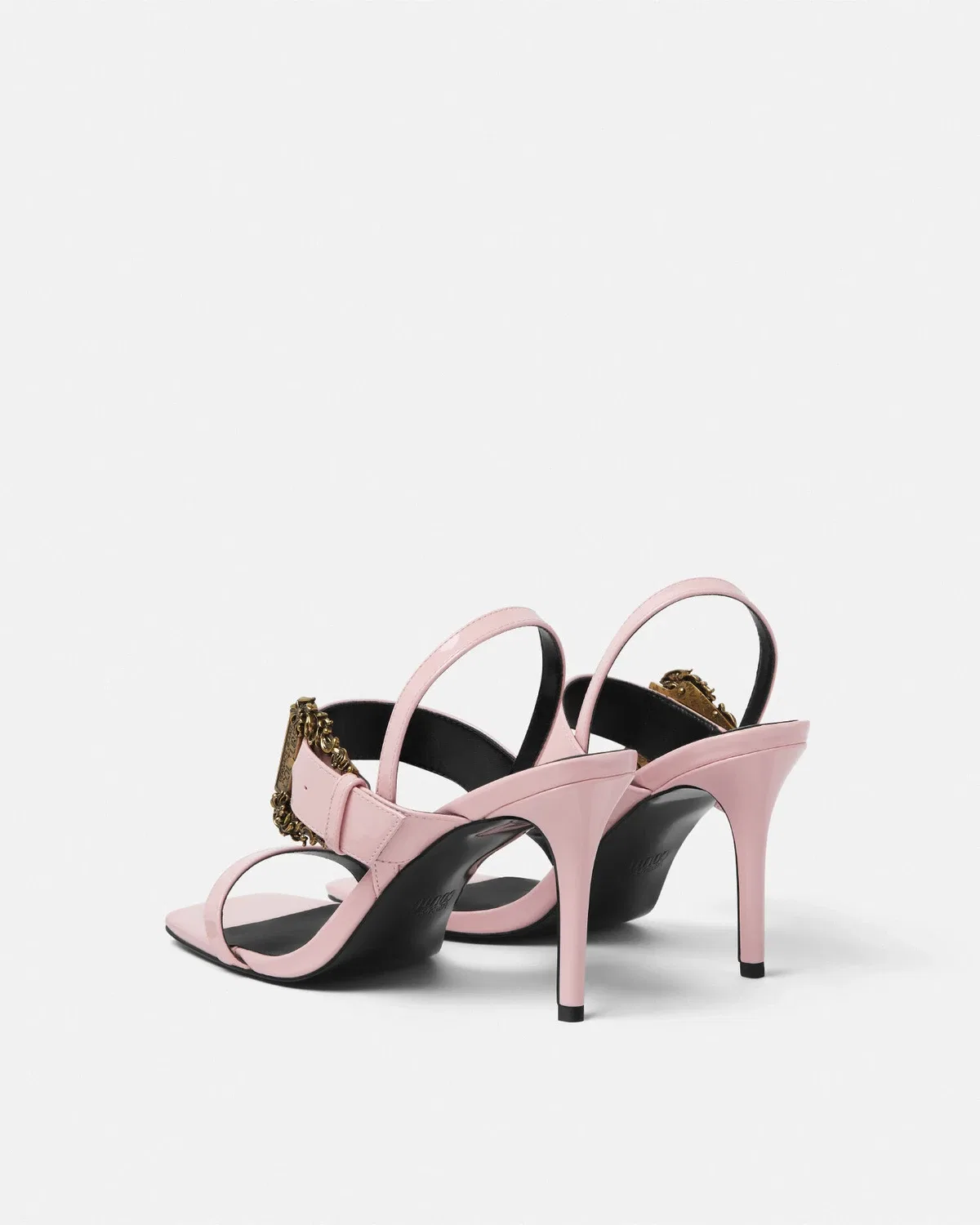 Сандалии Emily из лакированной кожи с барочной пряжкой VERSACE, розовый — фото 3