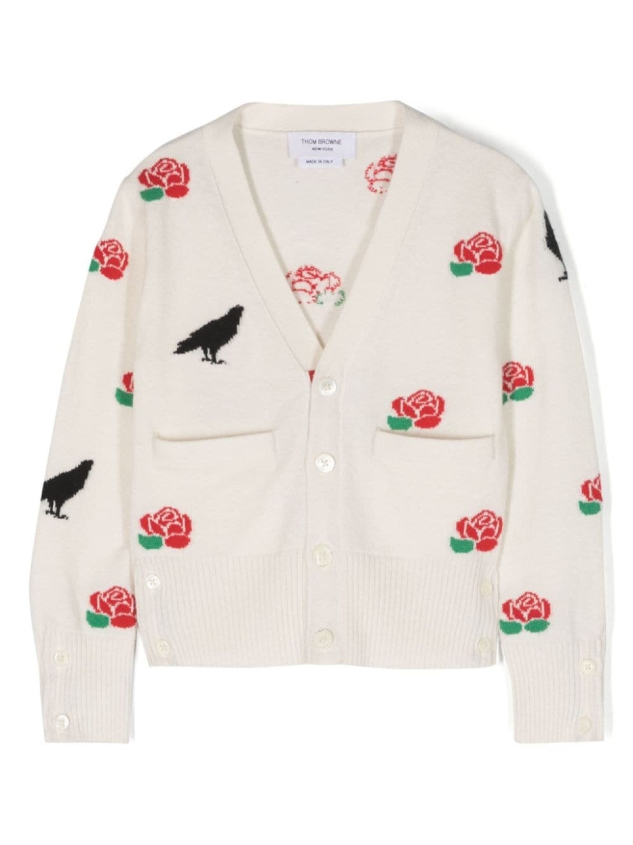 

Thom Browne Kids кардиган Raven And Roses вязки интарсия, белый