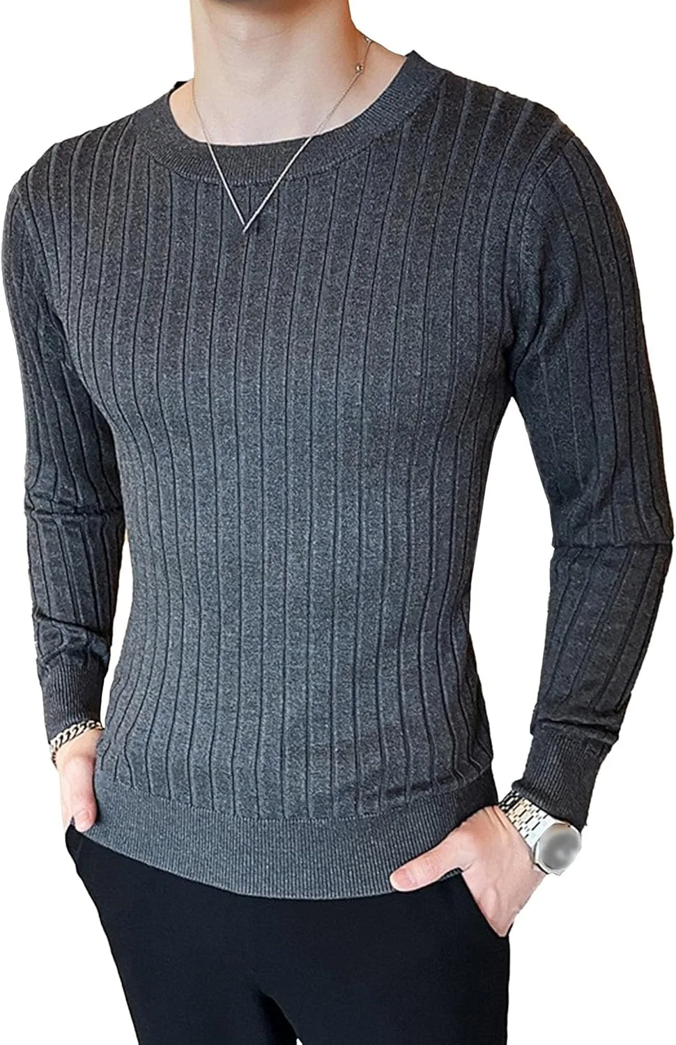 Мужской однотонный свитер с полосками Business Casual