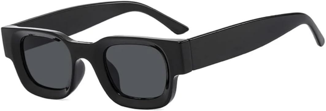 

Модные солнцезащитные очки маленького размера, прямоугольная оправа, толстая рамка, дорожные солнцезащитные очки для мужчин и женщин, защита от УФ-излучения UV400 VVTWSSW, Black Gray