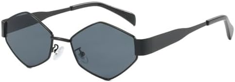 

Солнцезащитные очки Hexagon Punk для женщин, золотистая металлическая оправа 2024, многоугольные солнцезащитные очки для женщин, винтажные очки, маленькие очки UV400 MTZJH, C1 Black Gray