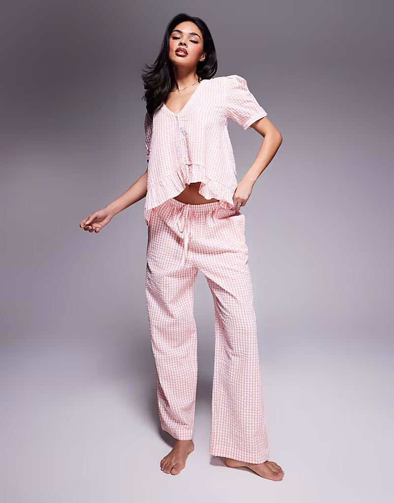 

Пижамный комплект River Island в клетку «качели» розового цвета