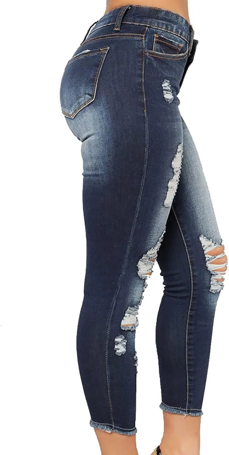 Женские скинни джинсы с потертостями и дырками, Slim Fit, Stretch — фото 4