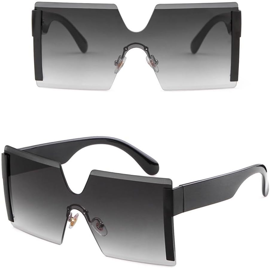 

Винтажные солнцезащитные очки большого размера 2027 года для женщин, без оправы, модные солнцезащитные очки с крупной оправой, защита от ультрафиолета UV400 MTZJH, C1 Black Gray