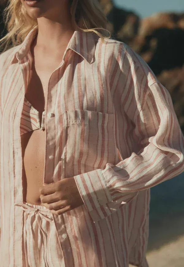 Блуза Next, Button down blouse, абрикосовая полоска — фото 4