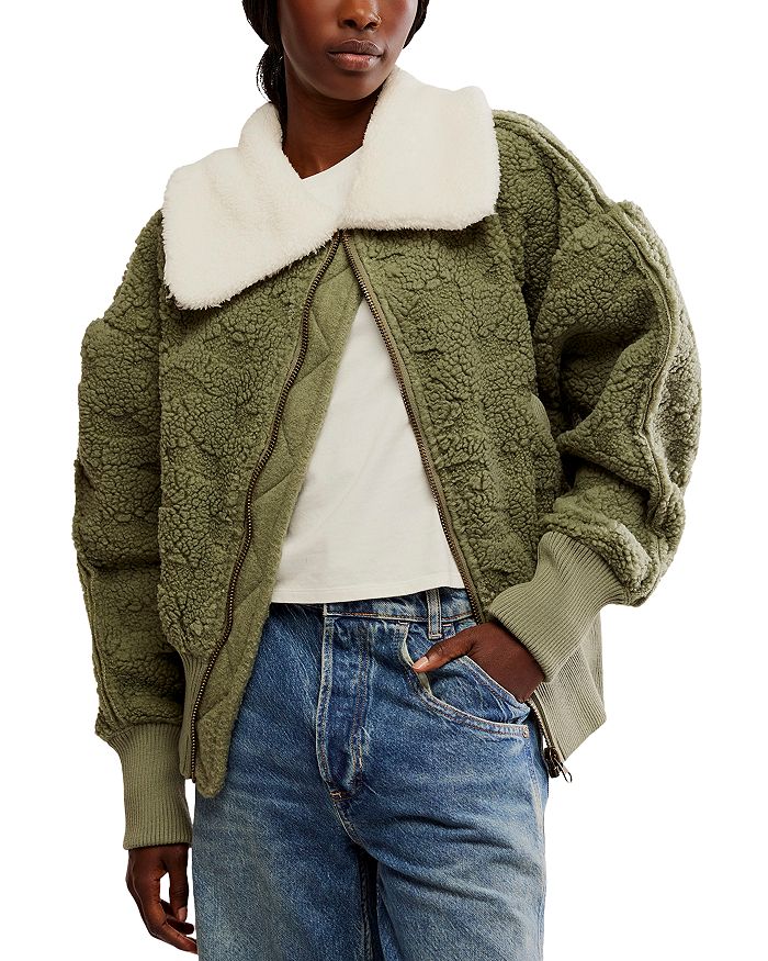 

Уютное пальто из шерпы Free People, зеленый