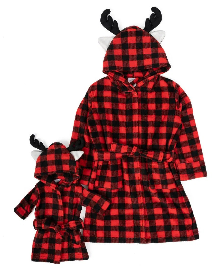 Халат с капюшоном из флиса для кукол 6-14 лет (подходящий по стилю) Leveret, красный — фото 2