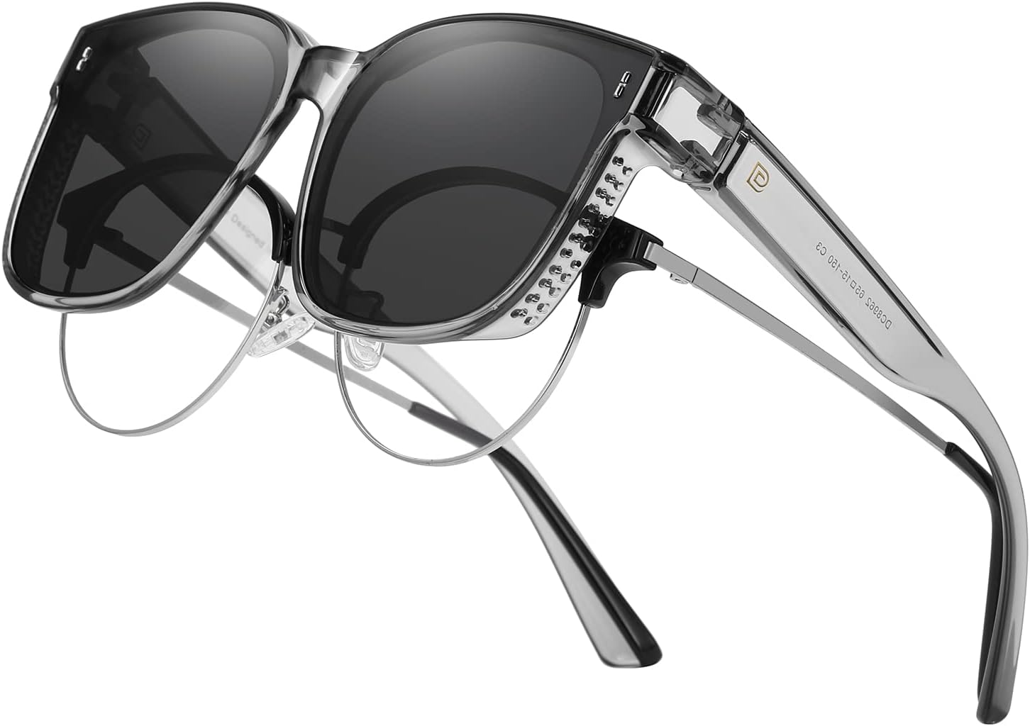 

Солнцезащитные очки DUCO Fit Over для мужчин и женщин, надеваемые поверх обычных очков, ретро-очки с обтекаемой формой, поляризованные, защита UV400, B-transparent Frame Grey Lens