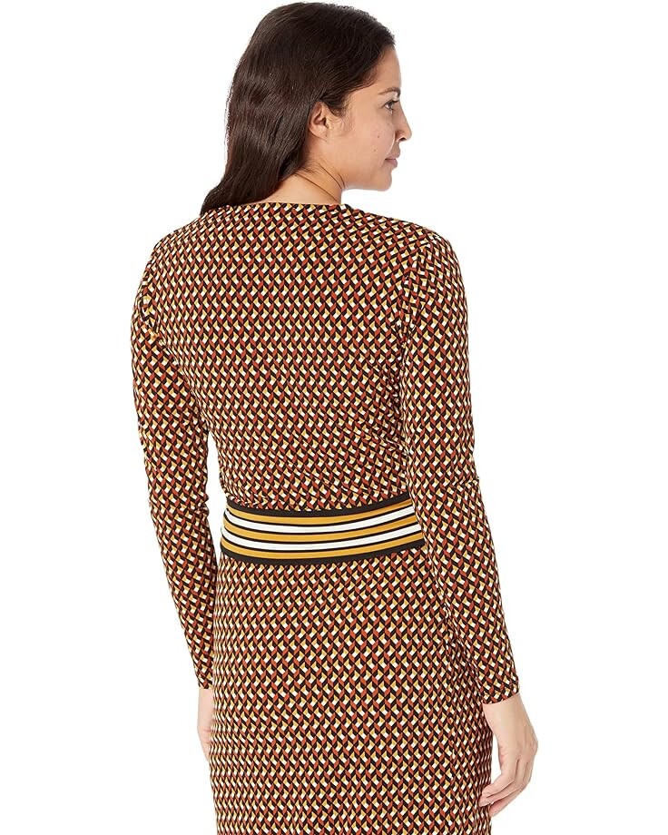 

Топ Michael Kors Geo Border Wrap Top, цвет Marigold