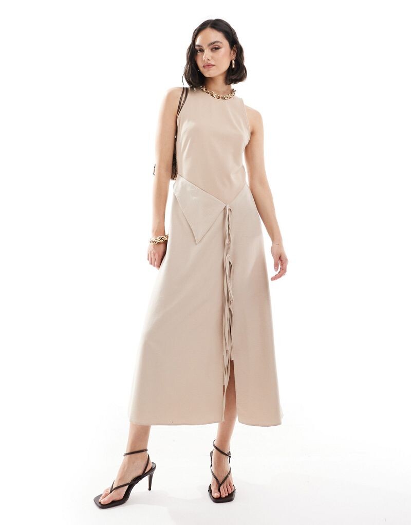

Гибридное платье миди с накладками и завязками ASOS DESIGN