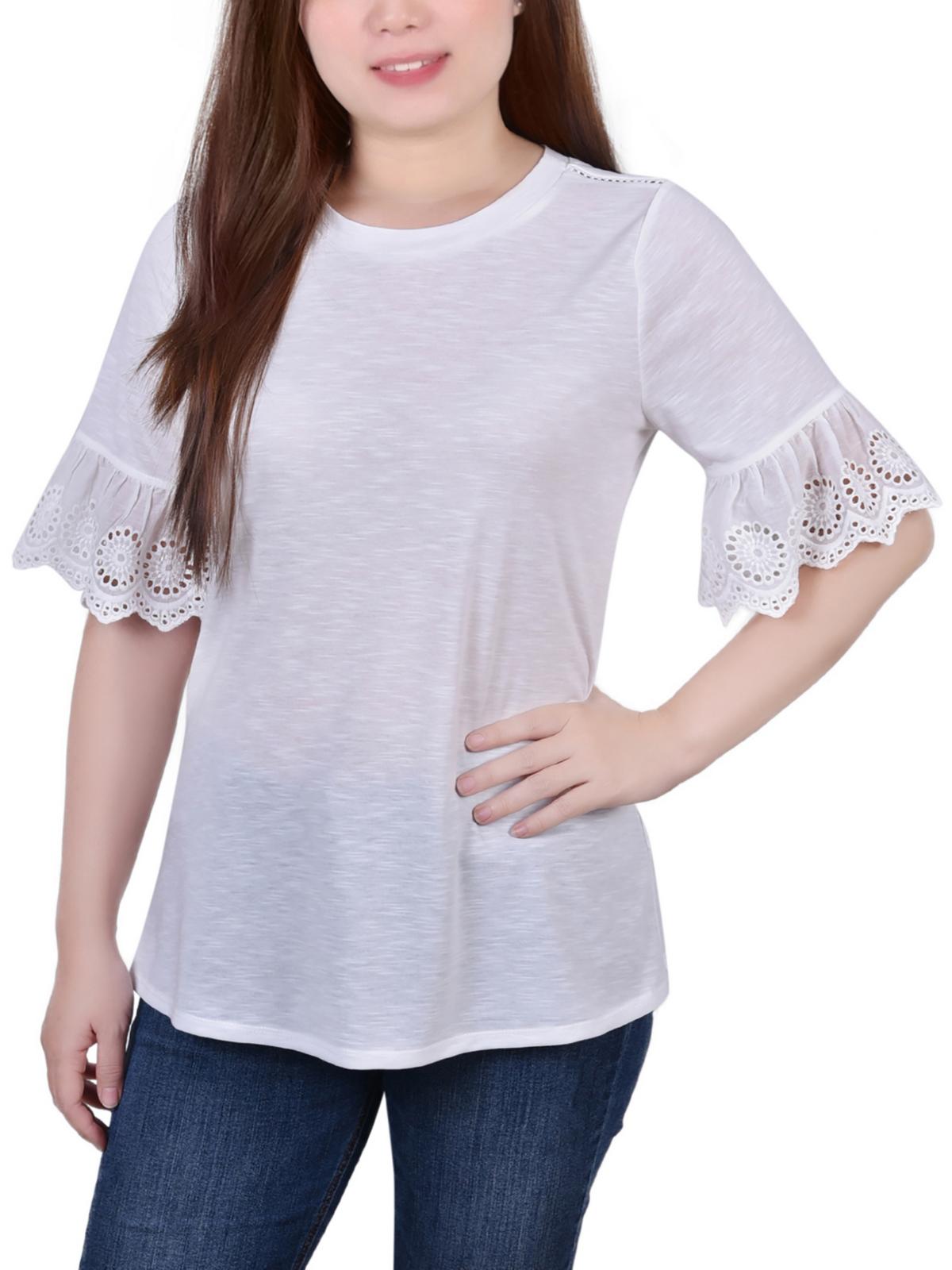 

Женская блузка Petites с вышитыми рукавами-колокольчиками NY Collection, белый